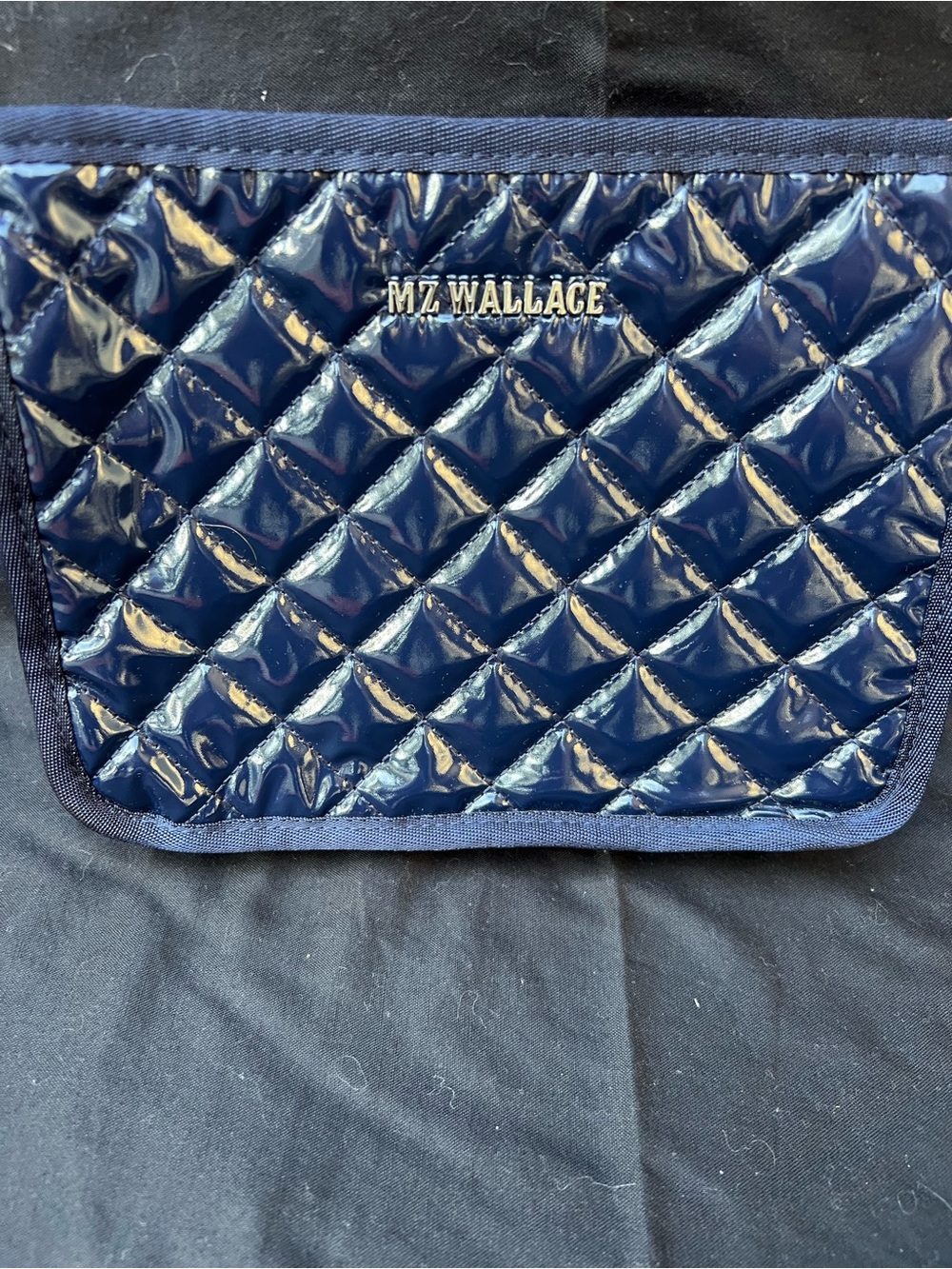 MZ WALLACE Navy Quilted Patent Wristlet Clutch Navy lacquer